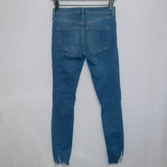 Free People Women's Size 24 Medium Wash Midi Rise Distressed Skinny Jeans - Picture 8 of 8